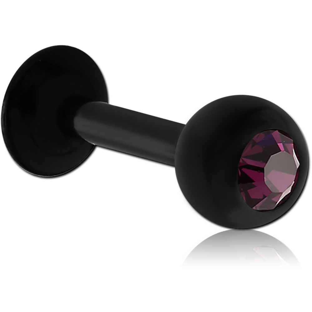 14G BLACK PVD COATED SURGICAL STEEL JEWELED LABRET