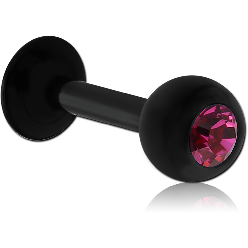 14G BLACK PVD COATED SURGICAL STEEL JEWELED LABRET