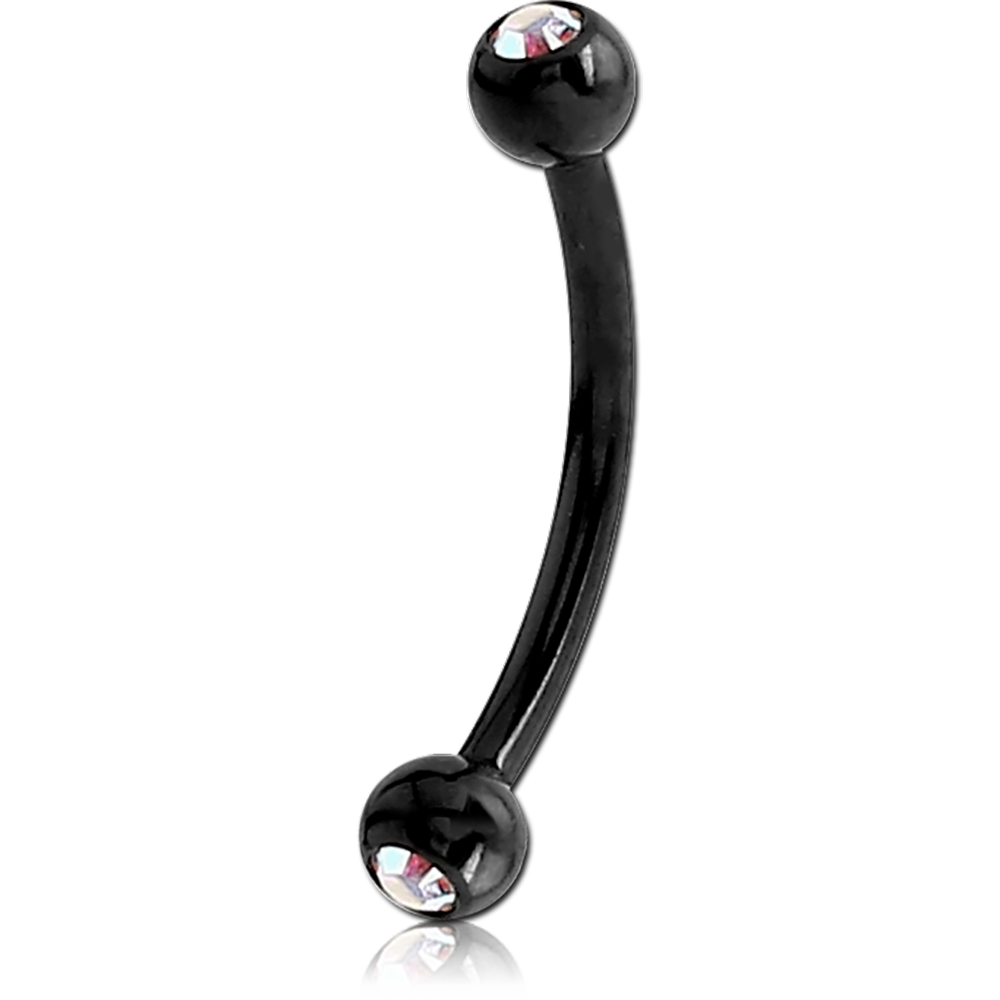 16G BLACK PVD COATED SURGICAL STEEL JEWELED CURVED BARBELL