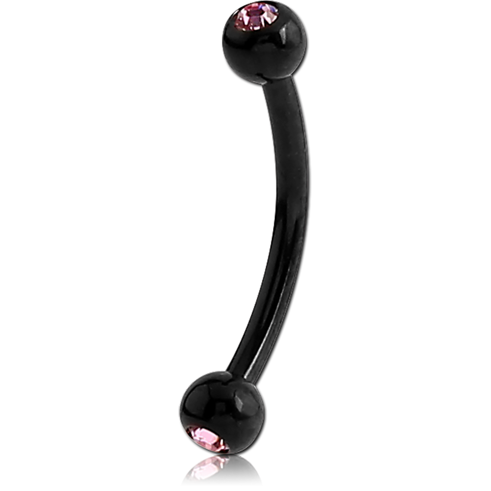 16G BLACK PVD COATED SURGICAL STEEL JEWELED CURVED BARBELL