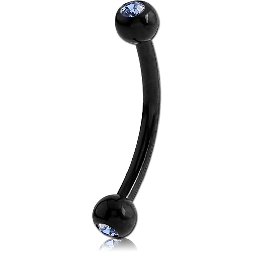 16G BLACK PVD COATED SURGICAL STEEL JEWELED CURVED BARBELL