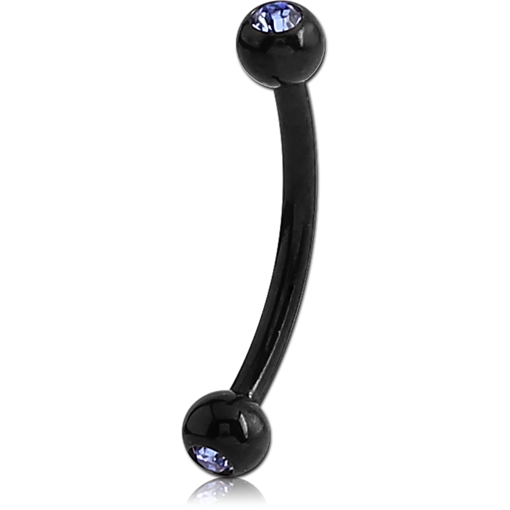 16G BLACK PVD COATED SURGICAL STEEL JEWELED CURVED BARBELL