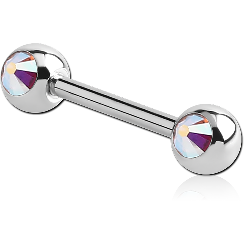 14G SURGICAL STEEL JEWELED NIPPLE BARBELL