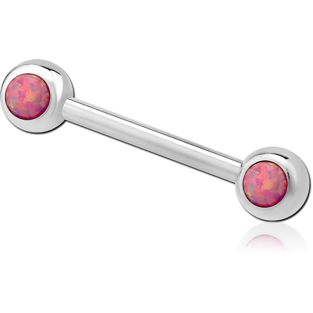 14G SURGICAL STEEL OPAL JEWELED NIPPLE BARBELL