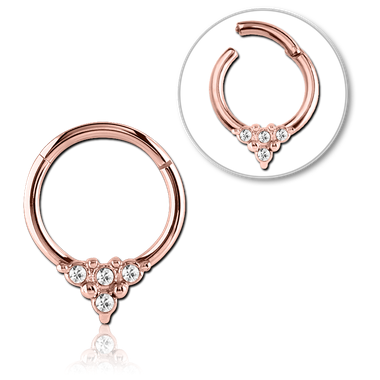 16G ROSE GOLD PVD COATED SURGICAL STEEL HINGED SEGMENT RING - JEWELED POINT