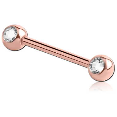 14G ROSE GOLD PVD COATED SURGICAL STEEL JEWELED NIPPLE BARBELL