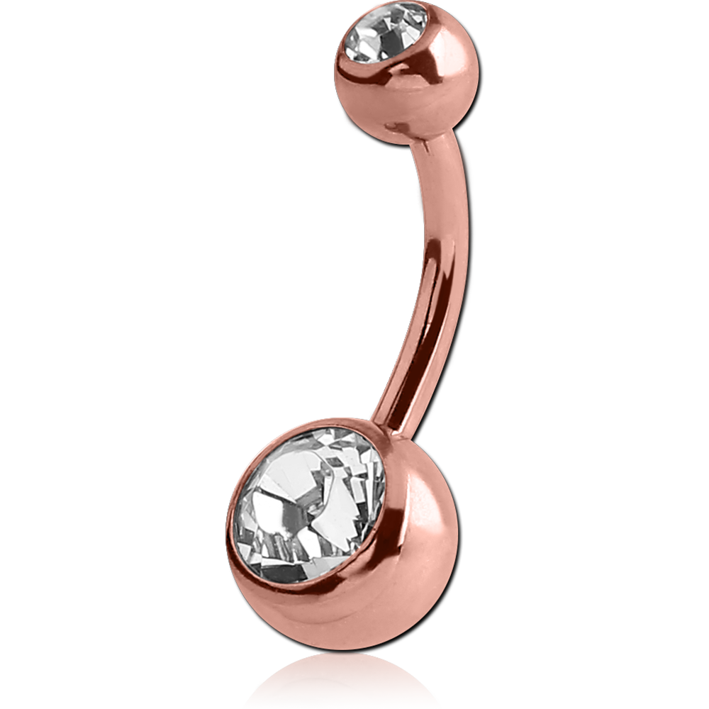 14G ROSE GOLD PVD COATED SURGICAL STEEL JEWELED BELLY RING