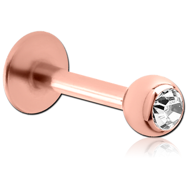 16G ROSE GOLD PVD COATED SURGICAL STEEL JEWELED LABRET - 3MM