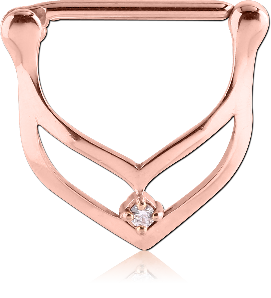 14G ROSE GOLD PVD COATED SURGICAL STEEL JEWELED NIPPLE CLICKER - DOUBLE CHEVRON