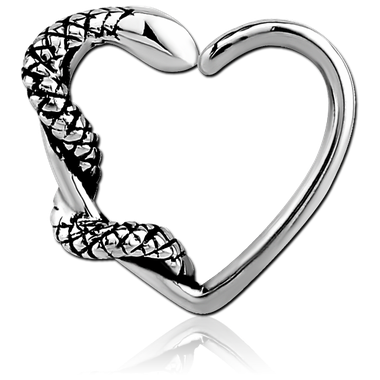 16G SURGICAL STEEL SEAMLESS HEART RING - SNAKE HEART RIGHT