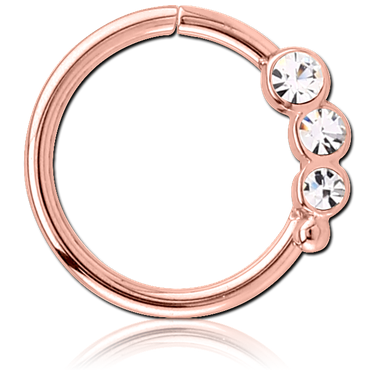16G ROSE GOLD PVD COATED SURGICAL STEEL SEAMLESS RING - TRIPLE JEWEL (RIGHT)