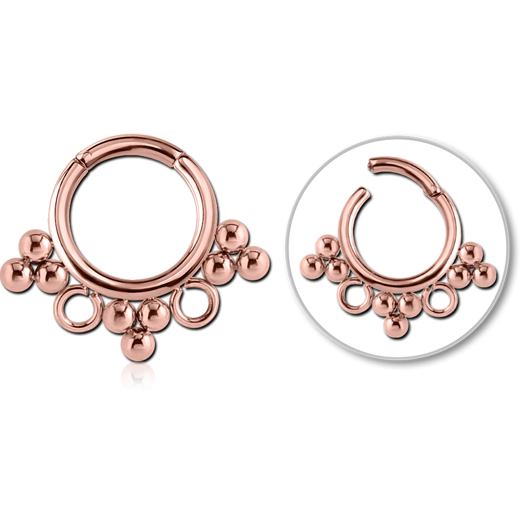 16G ROSE GOLD PVD COATED SURGICAL STEEL HINGED SEGMENT RING - FILIGREE