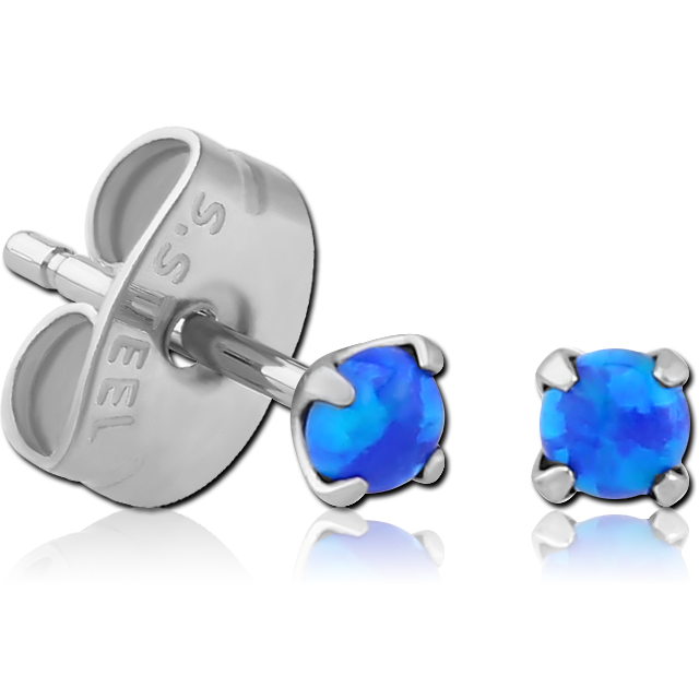 SURGICAL STEEL EAR STUDS - ROUND OPAL