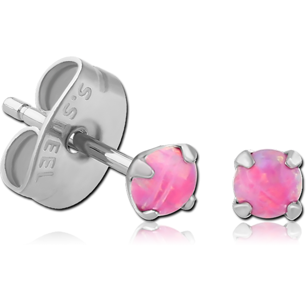 SURGICAL STEEL EAR STUDS - ROUND OPAL