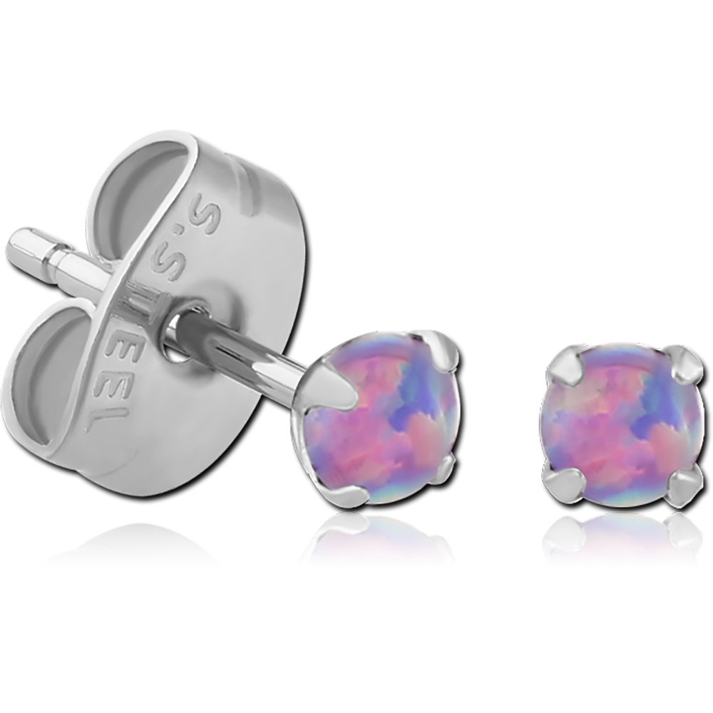 SURGICAL STEEL EAR STUDS - ROUND OPAL