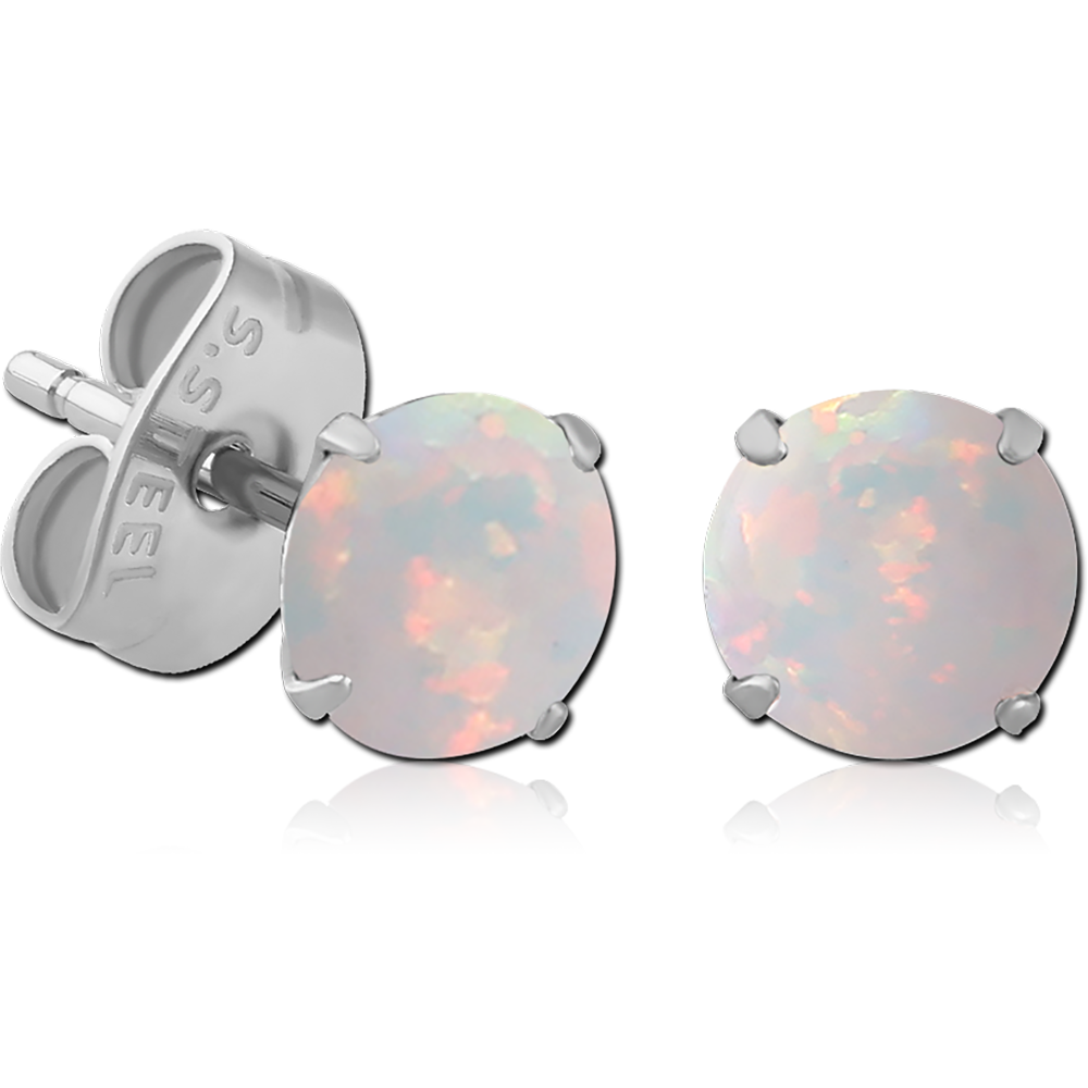 SURGICAL STEEL EAR STUDS - ROUND OPAL