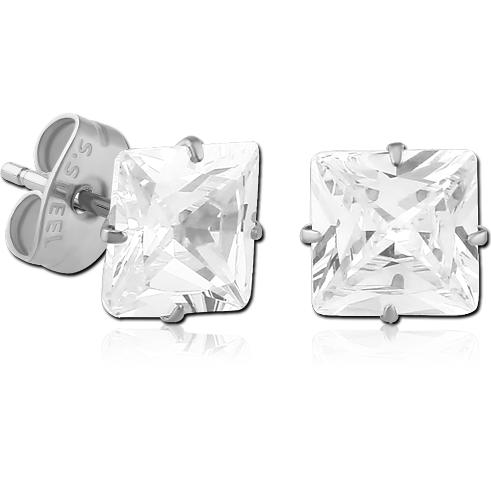 SURGICAL STEEL EAR STUDS - SQUARE JEWEL